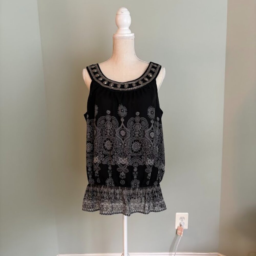 APT 9 Boho Style Sleeveless Blouse Tank with Beading   Large